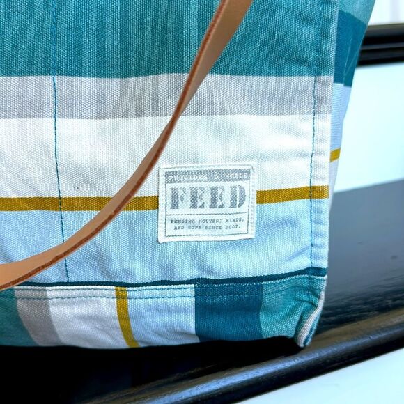 FEED Canvas & Leather Striped Shoulder Tote Bag – Supports Feeding Children - Picture 3 of 9